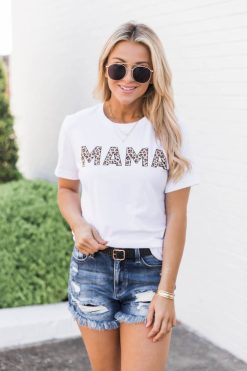 Cheap 🔥 Pink Lily Mama Animal Print Tee White 🥰