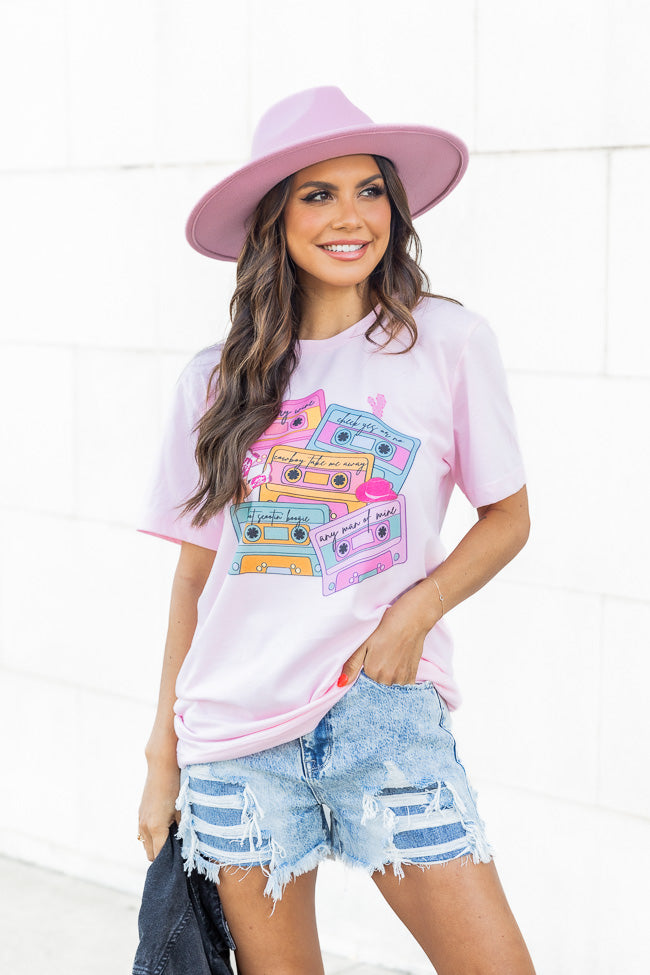 Deals 🔔 Pink Lily 90s Cassette Tapes Pink Graphic Tee 👍 - Image 2