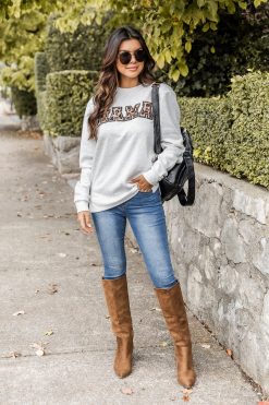 Wholesale โญ Pink Lily Mama Chenille Leopard Patch Sweatshirt FINAL SALE ๐