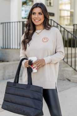 Best reviews of 🛒 Pink Lily Orange Smiley Face Embroidered Graphic Sweatshirt ✨