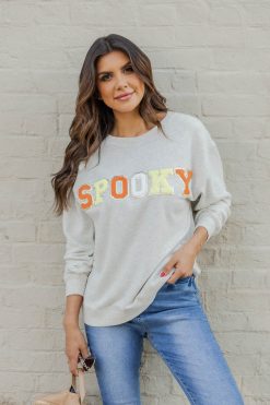 Deals ⭐ Pink Lily Spooky Chenille Patch Graphic Sweatshirt FINAL SALE 😉