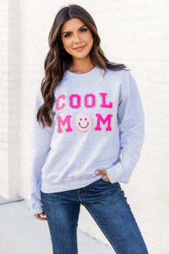 Tees Shop 6 Best Sale ⭐ Pink Lily Cool Mom Smiley Ash Chenille Patch Graphic Sweatshirt 🎉