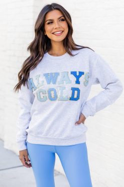 Tees Shop 2 Coupon ⌛ Pink Lily Always Cold Ash Chenille Patch Graphic Sweatshirt 😉