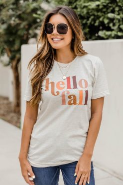 Best Sale ๐ Pink Lily Hello Fall Multicolor Graphic Oatmeal Tee ๐