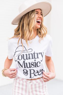 Buy โ๏ธ Pink Lily Country Music And Beer White Graphic Tee โค๏ธ