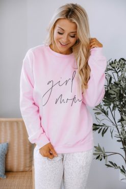Best Pirce ๐ Pink Lily Girl Mom Script Pink Graphic Sweatshirt โจ