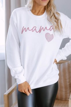 Budget ๐ฅ Pink Lily Mama Script Mauve Animal Print White Graphic Sweatshirt ๐งจ