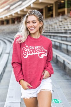 Brand new ๐ Pink Lily Oh Hey Gameday Red Corded Graphic Sweatshirt ๐ฅฐ