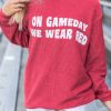 Discount ⌛ Pink Lily On Gameday We Wear Red Corded Graphic Sweatshirt ❤️