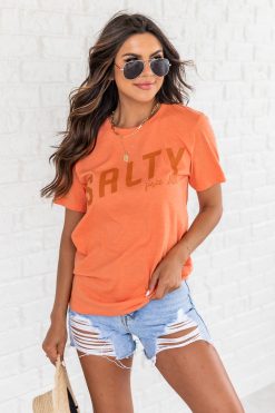 Flash Sale 🌟 Pink Lily Salty Since 2020 Heather Orange Graphic Tee 🔥