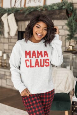 Budget 😍 Pink Lily Mama Claus Graphic Ash Sweatshirt 🎁