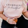 Wholesale ✔️ Pink Lily Champagne For Breakfast Peach Graphic Tee ⌛