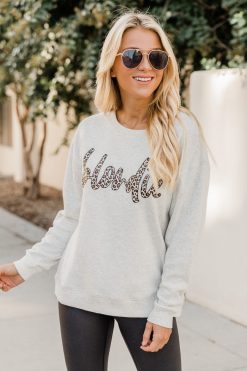 Discount 🔥 Pink Lily Blondie Animal Print Heather Sand Graphic Sweatshirt 🛒