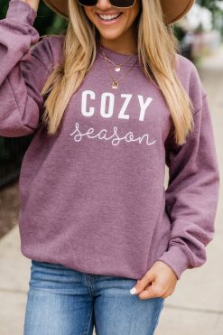 New 👍 Pink Lily Cozy Season Dark Maroon Graphic Sweatshirt 💯