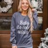 Best deal 😀 Pink Lily Baby It's Cold Outside Script Dark Heather Graphic Sweatshirt 🧨