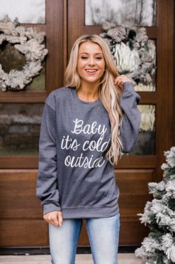 Best deal ๐ Pink Lily Baby It's Cold Outside Script Dark Heather Graphic Sweatshirt ๐งจ