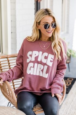 Budget ⌛ Pink Lily Spice Girl Mauve Graphic Sweatshirt ❤️