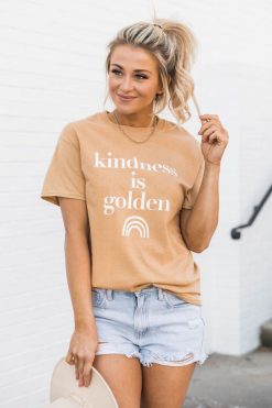 Best Pirce ๐ Pink Lily Kindness Is Golden Graphic Gold Tee ๐คฉ
