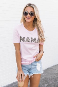 Budget ⭐ Pink Lily Mama Animal Print Tee Pink ✨