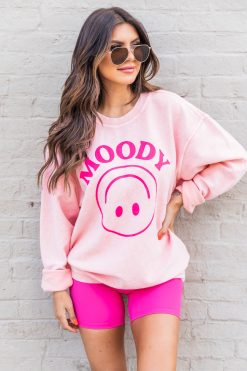 Cheap 💯 Pink Lily Moody Smiley Pink Corded Graphic Sweatshirt 🔥