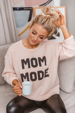 Cheapest 🔔 Pink Lily Mom Mode Graphic Pale Pink Sweatshirt 🛒