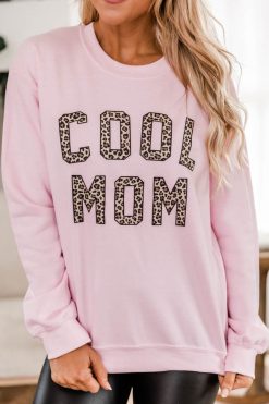 Best Sale ๐ Pink Lily Cool Mom Animal Print Graphic Pink Sweatshirt ๐