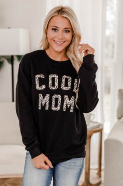 Top 10 ❤️ Pink Lily Cool Mom Animal Print Graphic Black Sweatshirt 😍