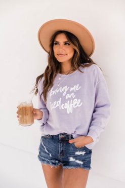 Best reviews of ๐ Pink Lily Bring Me An Iced Coffee Graphic Soft Lavender Sweatshirt ๐