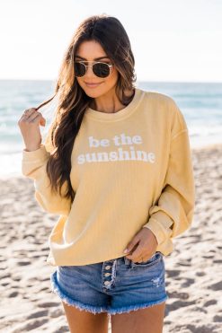 Discount 🎉 Pink Lily Be The Sunshine Gold Corded Graphic Sweatshirt ✨