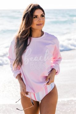 Coupon 🎁 Pink Lily White Beach Bum Script Light Pink Graphic Sweatshirt 😍