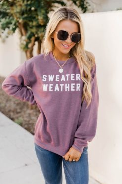 Budget 👍 Pink Lily Sweater Weather Dark Maroon Graphic Sweatshirt 🛒