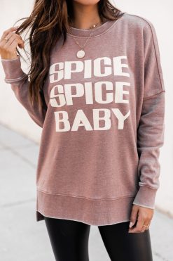 Wholesale 🌟 Pink Lily Spice Spice Baby Rust Graphic Sweatshirt 😀