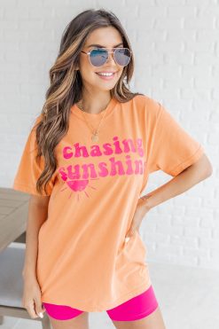 Best Sale 🧨 Pink Lily Chasing Sunshine Burnt Orange Graphic Tee ⭐