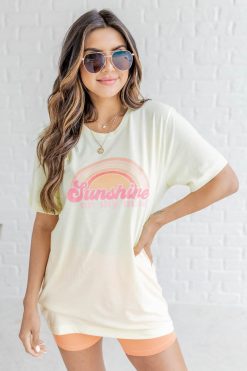 Coupon 🔥 Pink Lily Sunshine On My Mind Graphic Pale Yellow Triblend Tee 👍