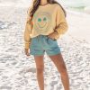 Cheapest 🎉 Pink Lily Beach Bum Shell Smiley Gold Corded Graphic Sweatshirt 👏