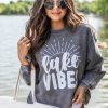 Best reviews of 😉 Pink Lily Lake Vibes Charcoal Corded Graphic Sweatshirt 🧨