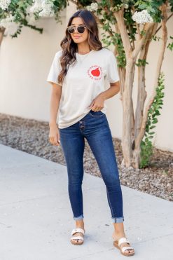 Cheap 🌟 Pink Lily Teach Love Inspire Cream Graphic Tee 🔔