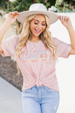 Flash Sale 😉 Pink Lily Teacher Love And Care Peach Graphic Tee 🤩