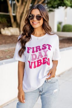 Buy ๐ Pink Lily First Day Vibes White Graphic Tee ๐