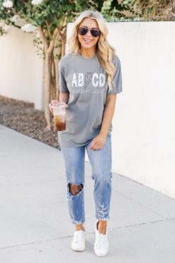 Buy 😀 Pink Lily ABCD Back In Class Grey Comfort Color Graphic Tee 🥰