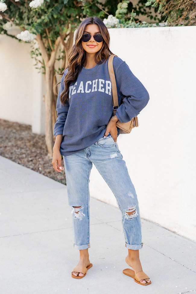 Brand new 😉 Pink Lily Teacher Block Navy Corded Graphic Sweatshirt 😍 5 Brand new 😉 Pink Lily Teacher Block Navy Corded Graphic Sweatshirt 😍 - Image 5