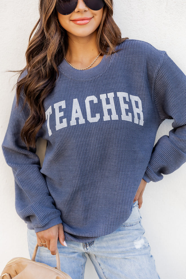 Brand new 😉 Pink Lily Teacher Block Navy Corded Graphic Sweatshirt 😍 2 Brand new 😉 Pink Lily Teacher Block Navy Corded Graphic Sweatshirt 😍 - Image 2