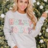 Wholesale 👏 Pink Lily Holly And Jolly Chenille Patch Graphic Sweatshirt 👏