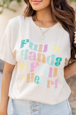 Discount 🎉 Pink Lily Full Hands, Full Hearts Cream Graphic Tee ⌛