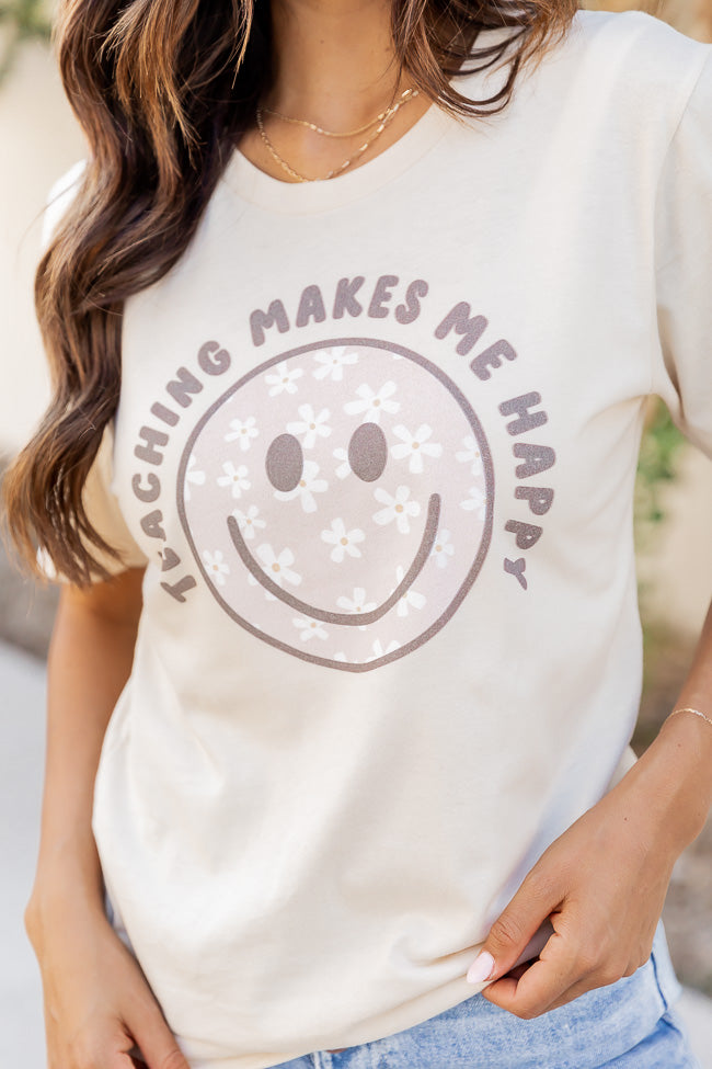 Promo βοΈ Pink Lily Teaching Makes Me Happy Cream Graphic Tee 𧨠2 Promo βοΈ Pink Lily Teaching Makes Me Happy Cream Graphic Tee 𧨠- Image 2