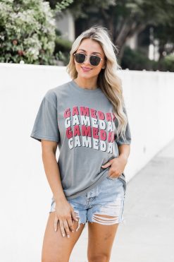 Hot Sale 😀 Pink Lily Gameday Repeat Grey Comfort Color Graphic Tee 🔥