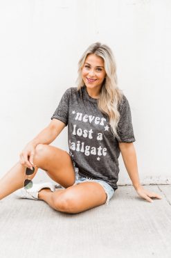 Buy โค๏ธ Pink Lily Never Lost A Tailgate Black Acid Wash Graphic Tee โค๏ธ