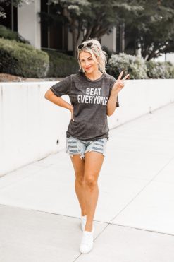 Hot Sale ❤️ Pink Lily Beat Everyone Black Acid Wash Graphic Tee 🥰