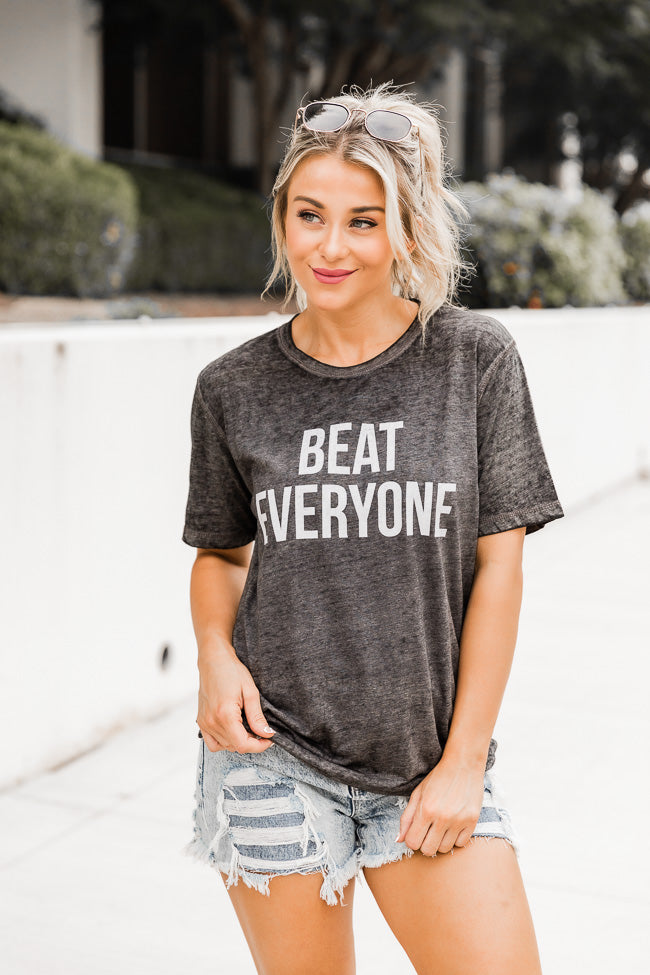 Hot Sale ❤️ Pink Lily Beat Everyone Black Acid Wash Graphic Tee 🥰 2 Hot Sale ❤️ Pink Lily Beat Everyone Black Acid Wash Graphic Tee 🥰 - Image 2