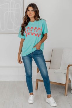 Discount 🧨 Pink Lily Checkered Teach Chalky Mint Graphic Tee 💯